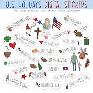 NATIONAL U.S. HOLIDAYS Digital Planner Stickers, GoodNotes Digital Stickers, Annual Federal Holidays