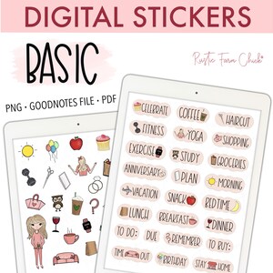 Stickers numériques BASIC pour GoodNotes, Stickers agenda numérique pré-recadrés quotidiens, Stickers GoodNotes, Stickers bonus