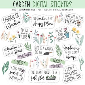 Stickers numériques pour les amateurs de jardin, Stickers d'agenda numérique pré-recadrés Garden Quotes, Stickers GoodNotes, Stickers bonus