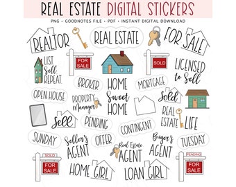 REAL ESTATE Digital Planner Stickers, Pre-cropped Digital Stickers for GoodNotes, Bonus Stickers