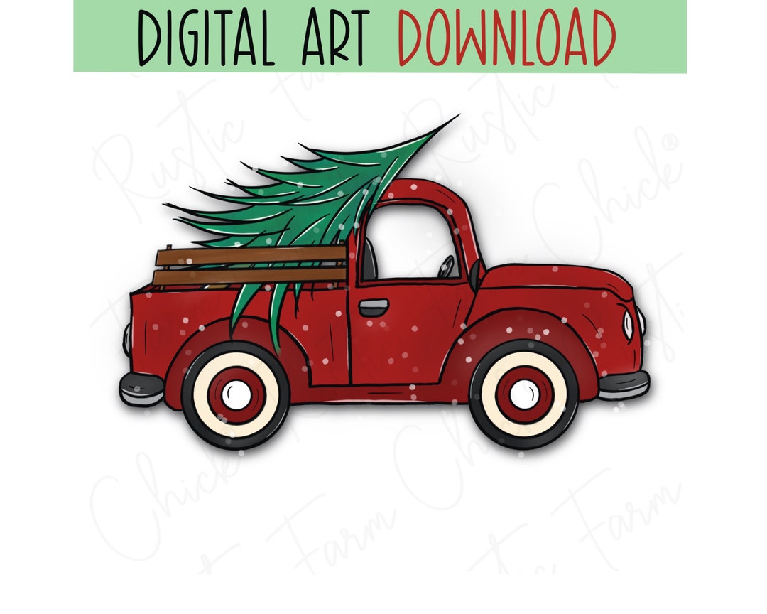 RED TRUCK Printable PNG Digital Clipart Vintage Farm Pickup - Etsy