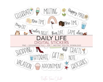 DAILY LIFE Digital Stickers, Basic Pre-cropped Digital Planner Stickers, GoodNotes Stickers, Bonus Stickers