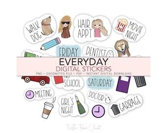 ESSENTIAL BASIC Daily Digital Planner Stickers, GoodNotes, PNG, Bonus