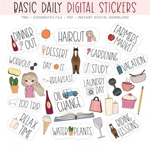 Daily Planner Stickers, Pre-cropped Digital Stickers, GoodNotes Stickers