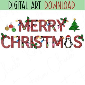 BUON NATALE Word Art, Clipart digitale Png stampabile, Arte per biglietti di Natale, Sublimazione, Download digitale
