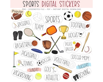 SPORTS Digital Stickers for GoodNotes, Pre-cropped Digital Planner Stickers, GoodNotes Stickers, Pickleball, Soccer, Bonus Stickers