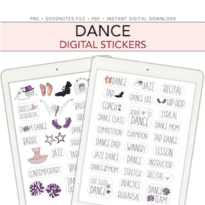 DANCE Digital Stickers, Jazz, Tap, Ballet, Pre-cropped Digital Planner Stickers, GoodNotes, iPad, Android, Bonus Stickers