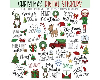 CHRISTMAS Digital Stickers for GoodNotes, Holidays Pre-cropped Digital Planner Stickers, Bonus Stickers