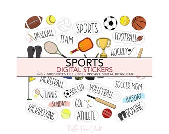 SPORT Digitale Planer Aufkleber, Pickleball, Fußball, Baseball, Softball, GoodNotes, PNG, PDF