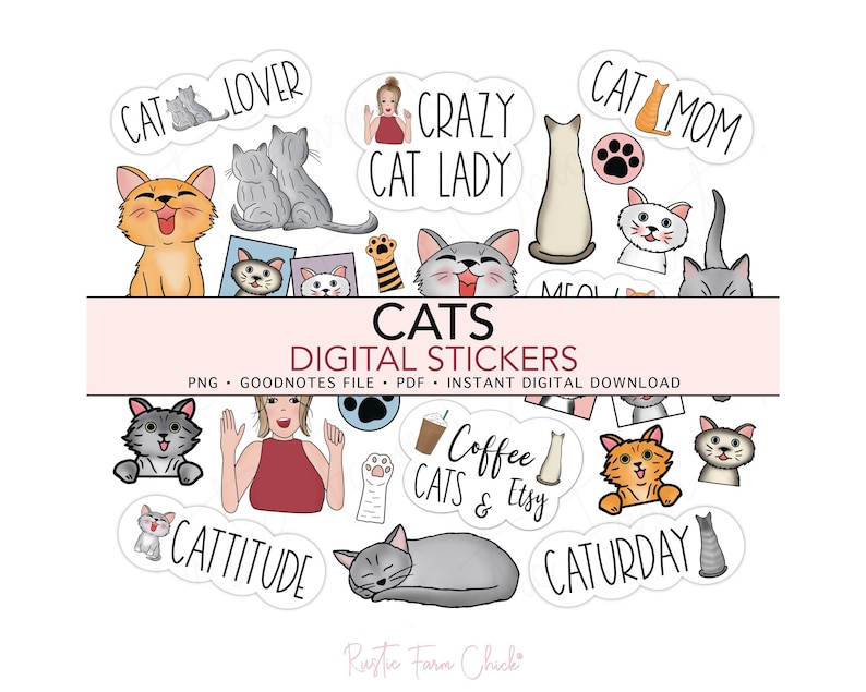 CATS Digital Stickers, Kittens Unique Original Pre-cropped Digital ...