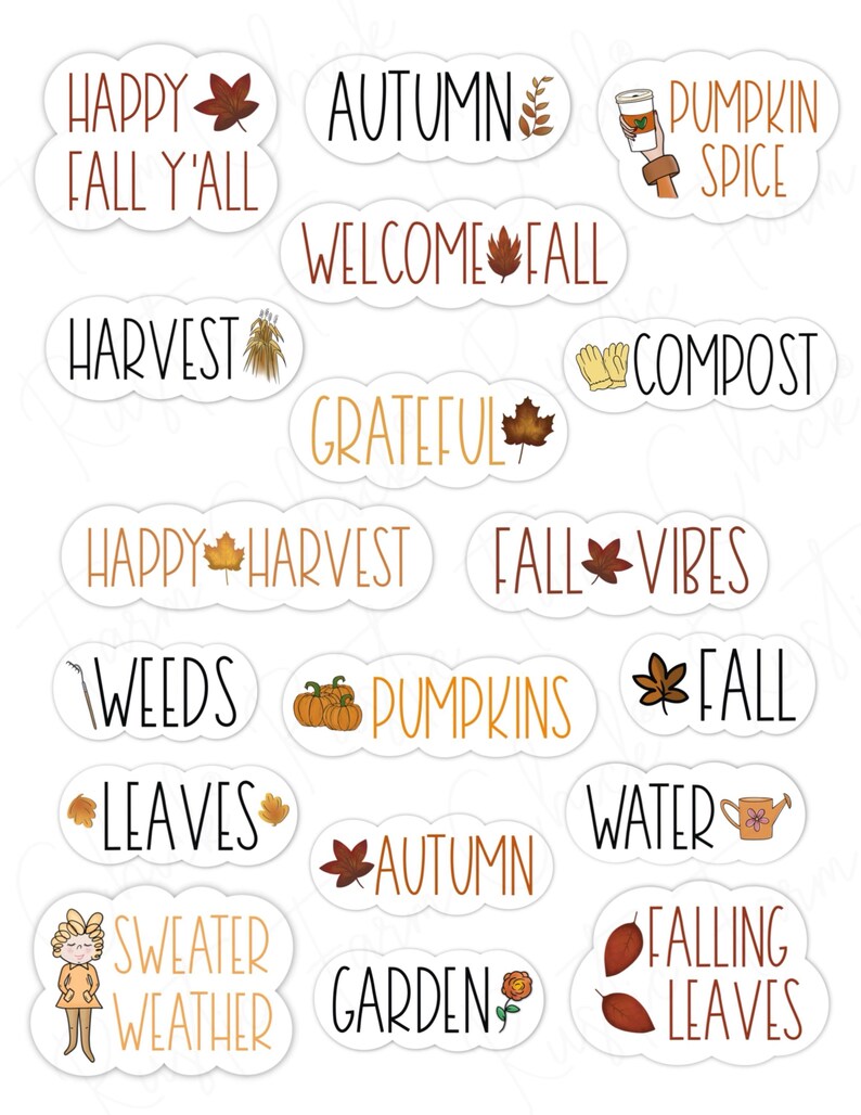 FALL SEASON Digital Stickers, Goodnotes Stickers, Autumn Pre-cropped ...