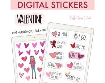 VALENTINE Digital Planner Stickers, Cute Pre-cropped Digital Stickers, GoodNotes Stickers, Bonus Stickers