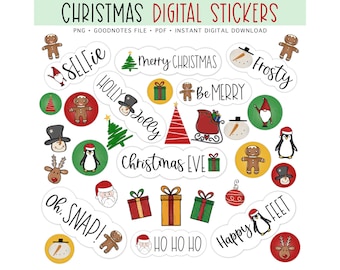 CHRISTMAS Digital Stickers for GoodNotes, Holidays Pre-cropped Digital Planner Stickers, Bonus Stickers