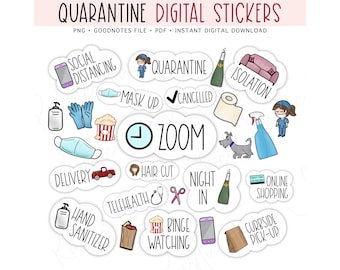 QUARANTINE Digital Stickers for GoodNotes, Pre-cropped Digital Planner Stickers, GoodNotes Stickers, Bonus Stickers