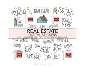REAL ESTATE, Realtor, Agent, House for Sale, Pre-cropped Digital Planner Stickers, GoodNotes Stickers, Bonus Stickers
