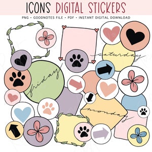 ICONS Digital Stickers for GoodNotes, Widget Pre-cropped Digital Planner Stickers, GoodNotes Stickers, Bonus Stickers