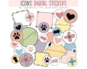 ICONS Digital Stickers for GoodNotes, Widget Pre-cropped Digital Planner Stickers, GoodNotes Stickers, Bonus Stickers