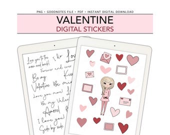 Pegatinas digitales de San Valentín para GoodNotes, pegatinas precortadas para agenda digital, pegatinas adicionales