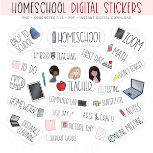 HOMESCHOOL Digital Stickers, Teacher Pre-cropped Digital Planner Stickers, GoodNotes Stickers, Bonus Stickers