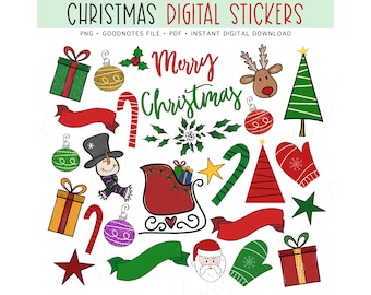CHRISTMAS Digital Stickers for GoodNotes, Winter Holiday Pre-cropped Digital Planner Stickers, GoodNotes Stickers, Bonus Stickers