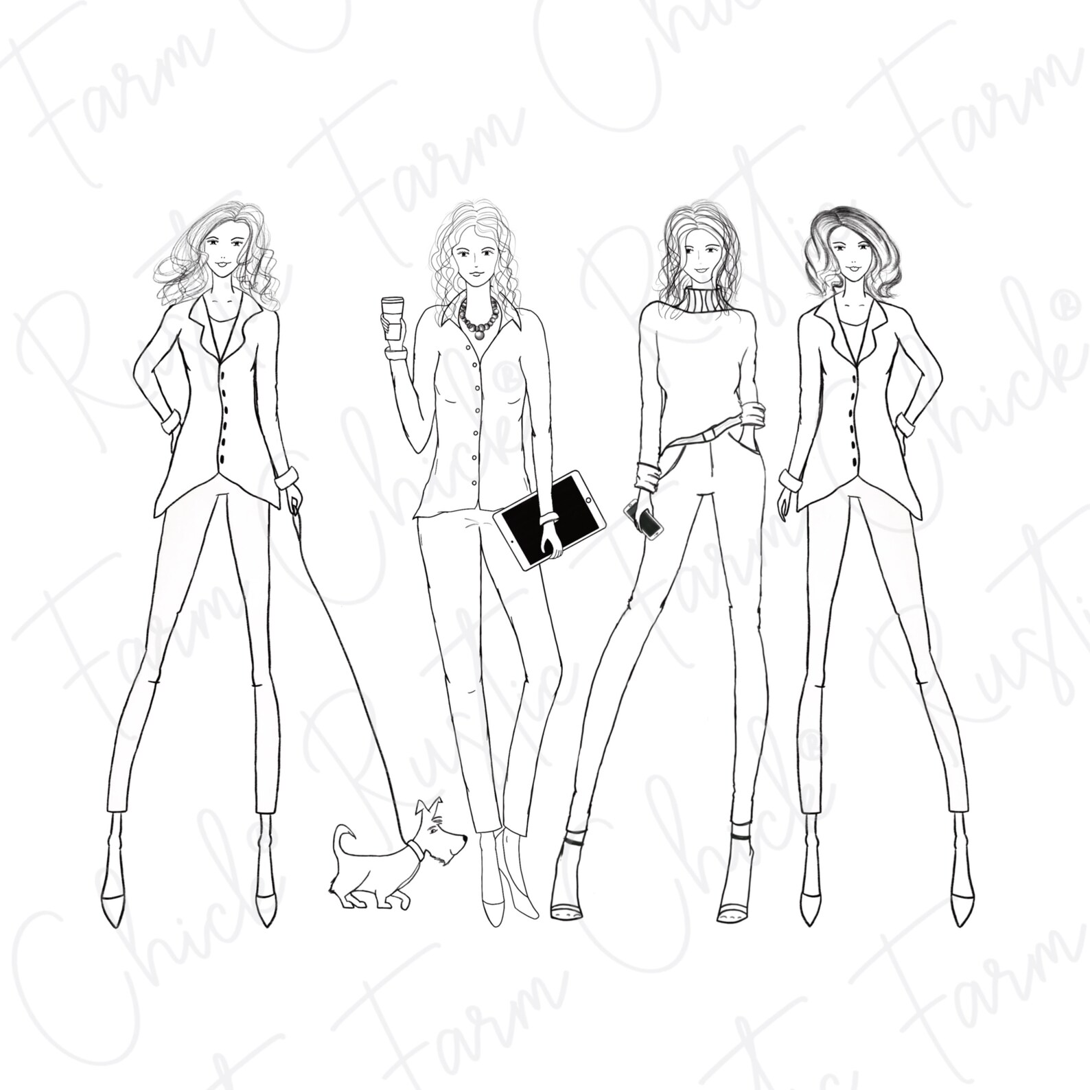 FASHION GIRLS Printable Digital Art Coloring Page Fashion | Etsy