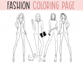 Fashion Illustration Coloring Page - Etsy
