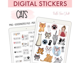 CATS Digital Planner Stickers, Kitten Pre-cropped PNG Digital Stickers, GoodNotes Planner Stickers, Bonus Stickers