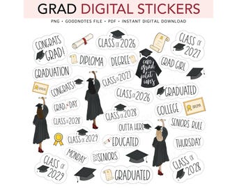 GRADUATION, Class of 2026 2027 2028 2029, Pre-cropped Digital Planner Stickers, GoodNotes Stickers, Bonus Stickers