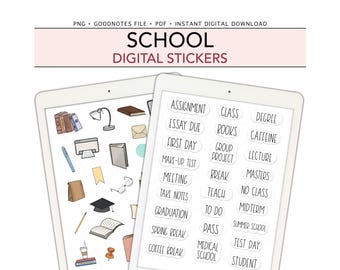 SCHOOL Digital Stickers for GoodNotes, Students Pre-cropped Digital Planner Stickers, Bonus Stickers