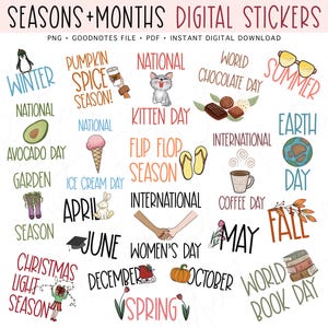 SEASONS & MONTHS Digital Planner Stickers, GoodNotes Digital Stickers