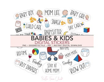 BABIES & KIDS Digital Stickers, Parenting Pre-cropped Digital Planner Stickers for GoodNotes, Bonus Stickers