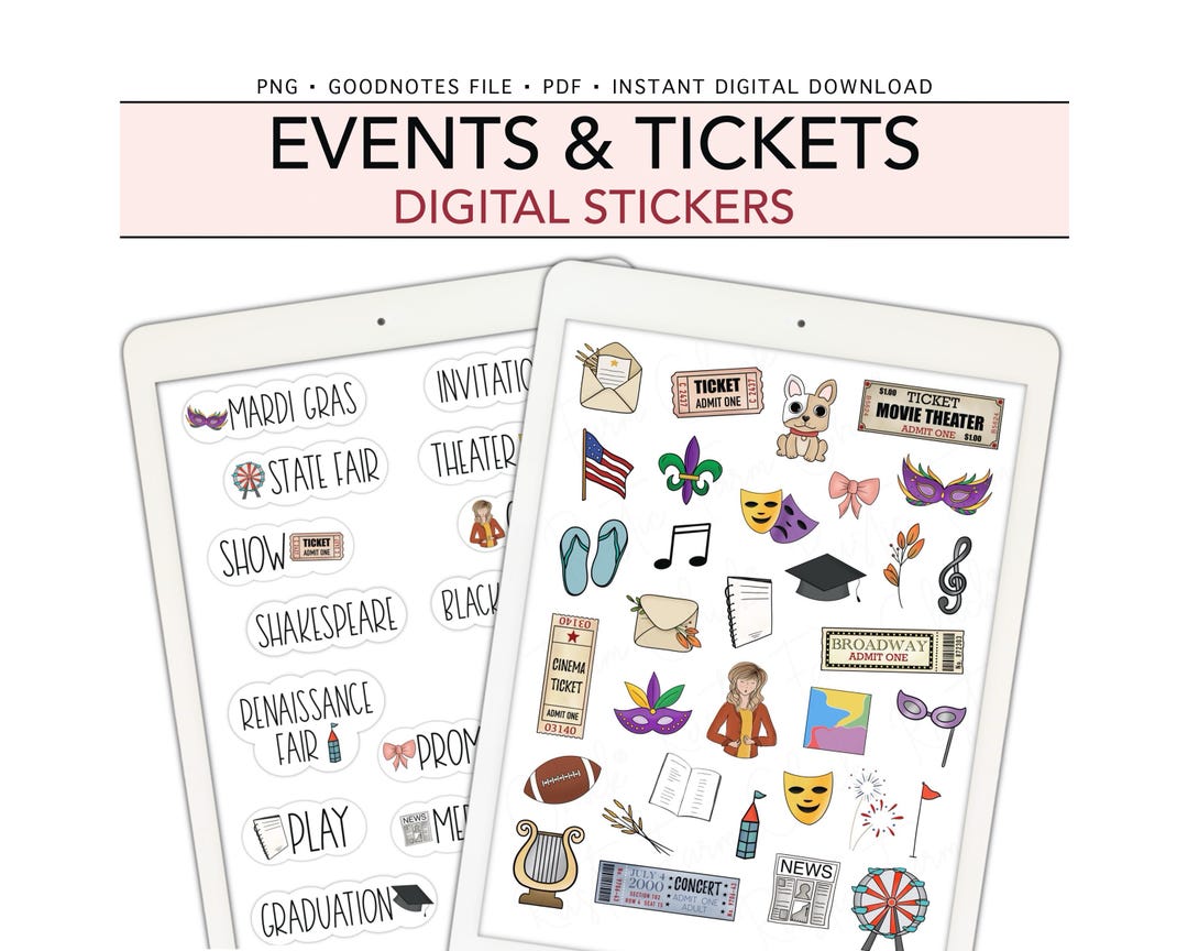 Fun Ticket Sticker EVENTS & TICKETS Digital Stickers for Goodnotes, Entertainment Pre ...