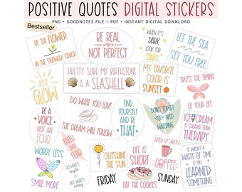 POSITIVE QUOTES Digital Stickers, GoodNotes Stickers, Pre-cropped Digital Planner Stickers for GoodNotes, Bonus Stickers