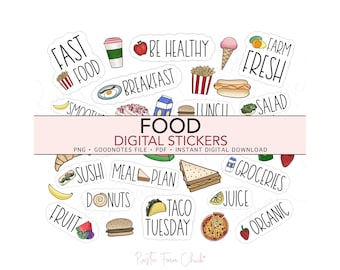 FOOD Digitale Aufkleber, Junk Food, Fast Food vorgeschnittene digitale Planer Aufkleber, GoodNotes, Bonus Aufkleber