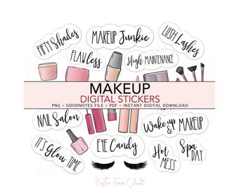 MAKE-UP Digital Stickers, Beauty Pre-cropped Digital Planner Stickers, GoodNotes, Bonus Stickers