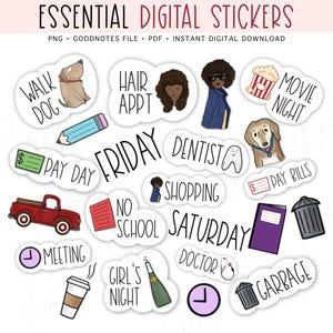 Essential Planner Stickers, African American Digital Stickers, GoodNotes Stickers