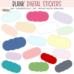 BLANK Digital Stickers, GoodNotes Stickers, Colorful Blank Pre-cropped Digital Planner Stickers image 1