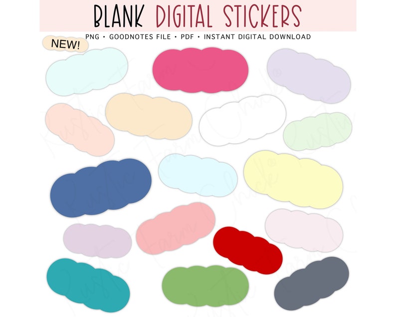 BLANK Digital Stickers, GoodNotes Stickers, Colorful Blank Pre-cropped Digital Planner Stickers image 1