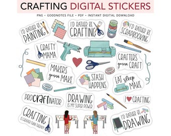 CRAFTING Digital Stickers, Artist Drawing Painting Crafts, Pre-cropped Digital Planner Stickers, GoodNotes Stickers, Bonus Stickers