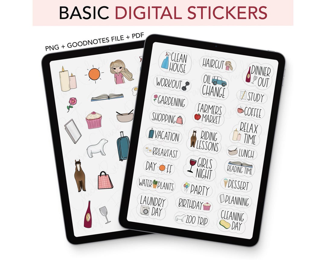 BASIC Digital Stickers, Goodnotes Stickers, Essential Planner Stickers ...