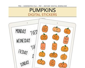 PUMPKINS Digital Stickers for GoodNotes, Fall Pre-cropped Digital Planner Stickers, Bonus Stickers