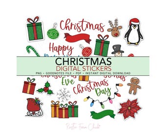 Weihnachten digitale Aufkleber, Feiertage vorgeschnittene digitale Planer Aufkleber, GoodNotes Aufkleber, Bonus Aufkleber