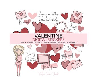 VALENTINE’S DAY Digital Stickers, Romantic Love Pre-cropped Digital Planner Stickers, GoodNotes Stickers, Bonus Stickers