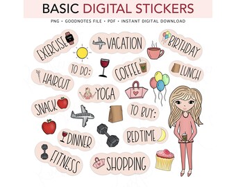 BASIC EVERYDAY Pre-cropped Digital Planner Stickers, GoodNotes Stickers, Bonus Stickers
