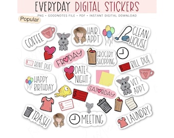 EVERYDAY Digital Stickers for GoodNotes, Basic Pre-cropped Digital Planner Stickers, Cute Stickers, Bonus Stickers