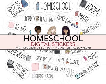HOMESCHOOL Digital Stickers, Teacher Pre-cropped Digital Planner Stickers, GoodNotes Stickers, Bonus Stickers