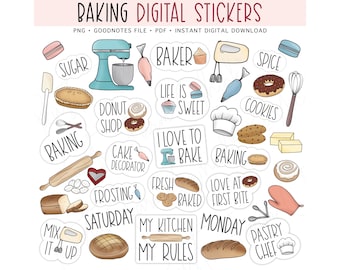 BAKING Digital Stickers for GoodNotes, Bakery Pre-cropped Digital Planner Stickers, GoodNotes Stickers, Bonus Stickers