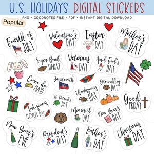 NATIONAL U.S. HOLIDAYS Digital Stickers, Federal Holidays Pre-cropped Digital Planner Stickers for GoodNotes, Bonus Stickers zdjęcie 1