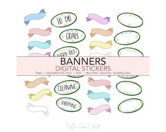 BANNERS Widgets Labels Pre-cropped Digital Planner Stickers, GoodNotes Stickers, Bonus Stickers