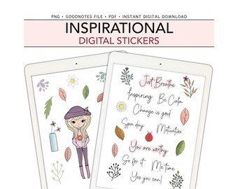 INSPIRATIONAL Digital Planner Stickers | Precropped PNG for iPad Android GoodNotes | Inspiring Positive Quotes | Bonus Stickers